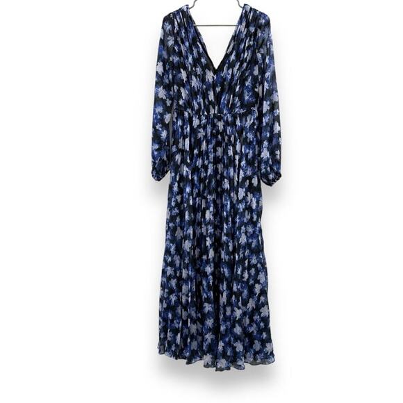 RTR ML Monique Lhuillier Melanie Black White & Blue Floral Maxi Dress Sz 0 - Picture 2 of 14